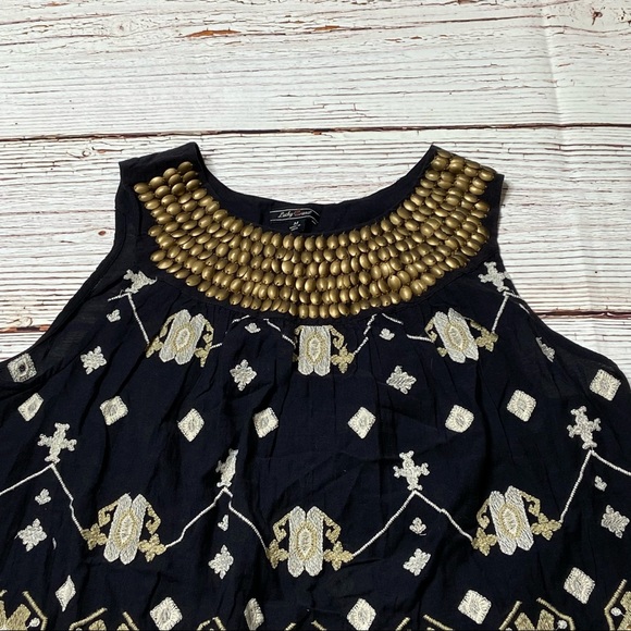 Lucky Brand Black Boho Embroidered Beaded Neck Top Sz M - Picture 6 of 13